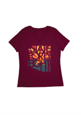 Distressed Flag Maroon | Women's Relaxed V-Neck Tee