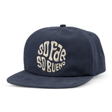 So Bueno flat brim hat navy with cream embroidered logo on front.