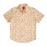 Beige Pearl Snap short sleeve shirt with desert rodeo print, front view