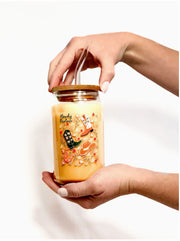 Howdy Partner Glass Can w/ Straw & Lid