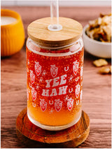 Yee Haw Glass Can w/ Straw & Lid