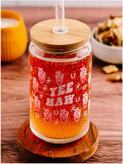 Yee Haw Glass Can w/ Straw & Lid