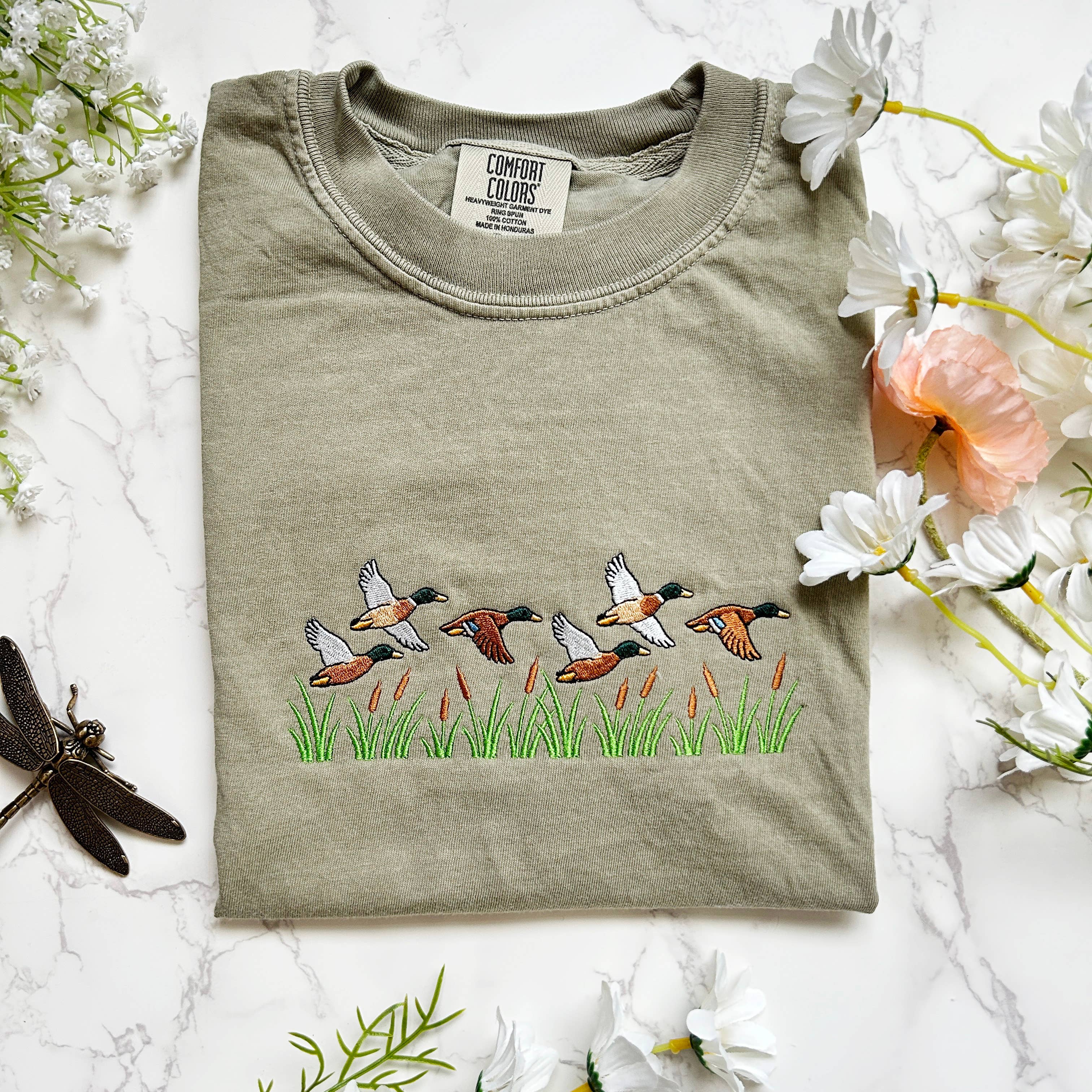 Embroidered Mallard Duck Outdoorsy Nature Tshirt 