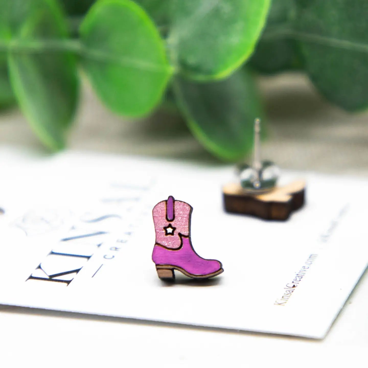 Wooden Cowgirl Boot Earrings