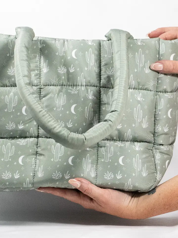 Cactus Cloud Quilted Puffer Tote Bag
