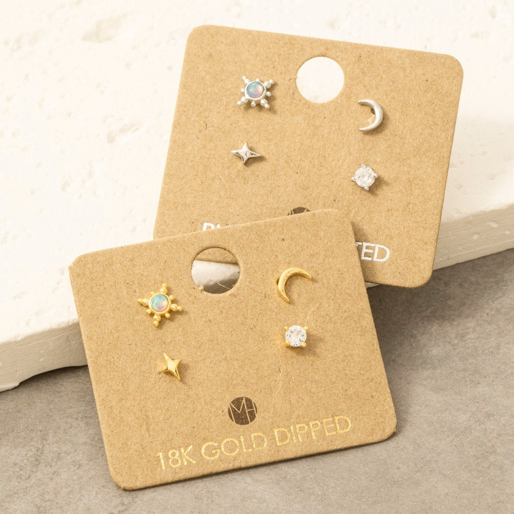Star and Moon Stud Earrings Set