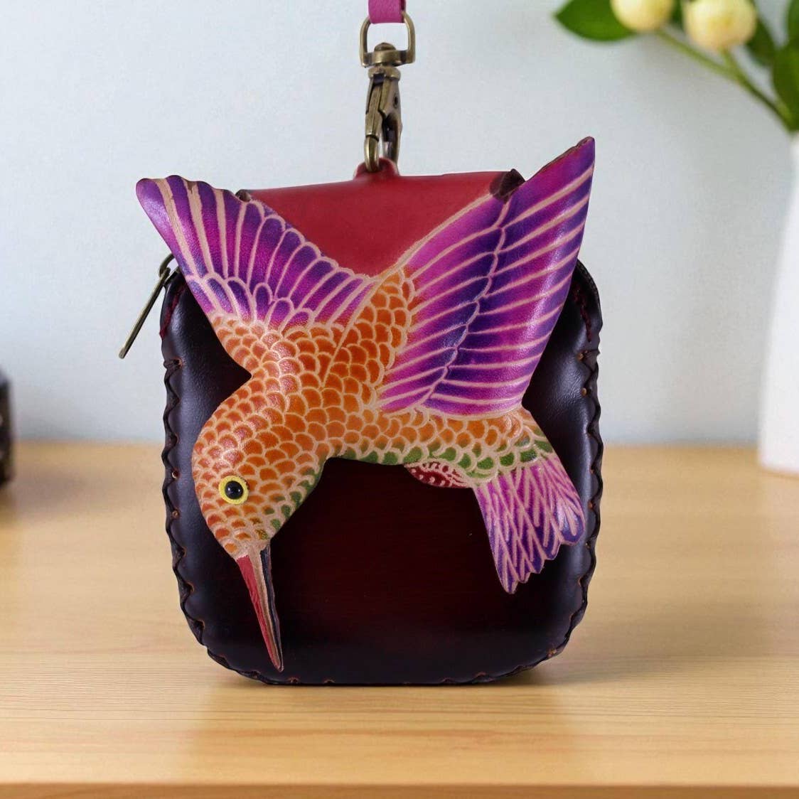 Hummingbird Wristlet Leather Coin Purse Wallet