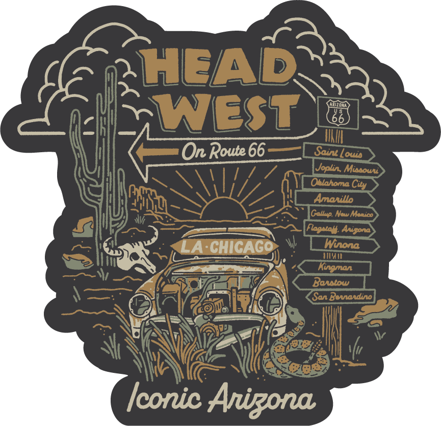 Head West Route 66 Sticker