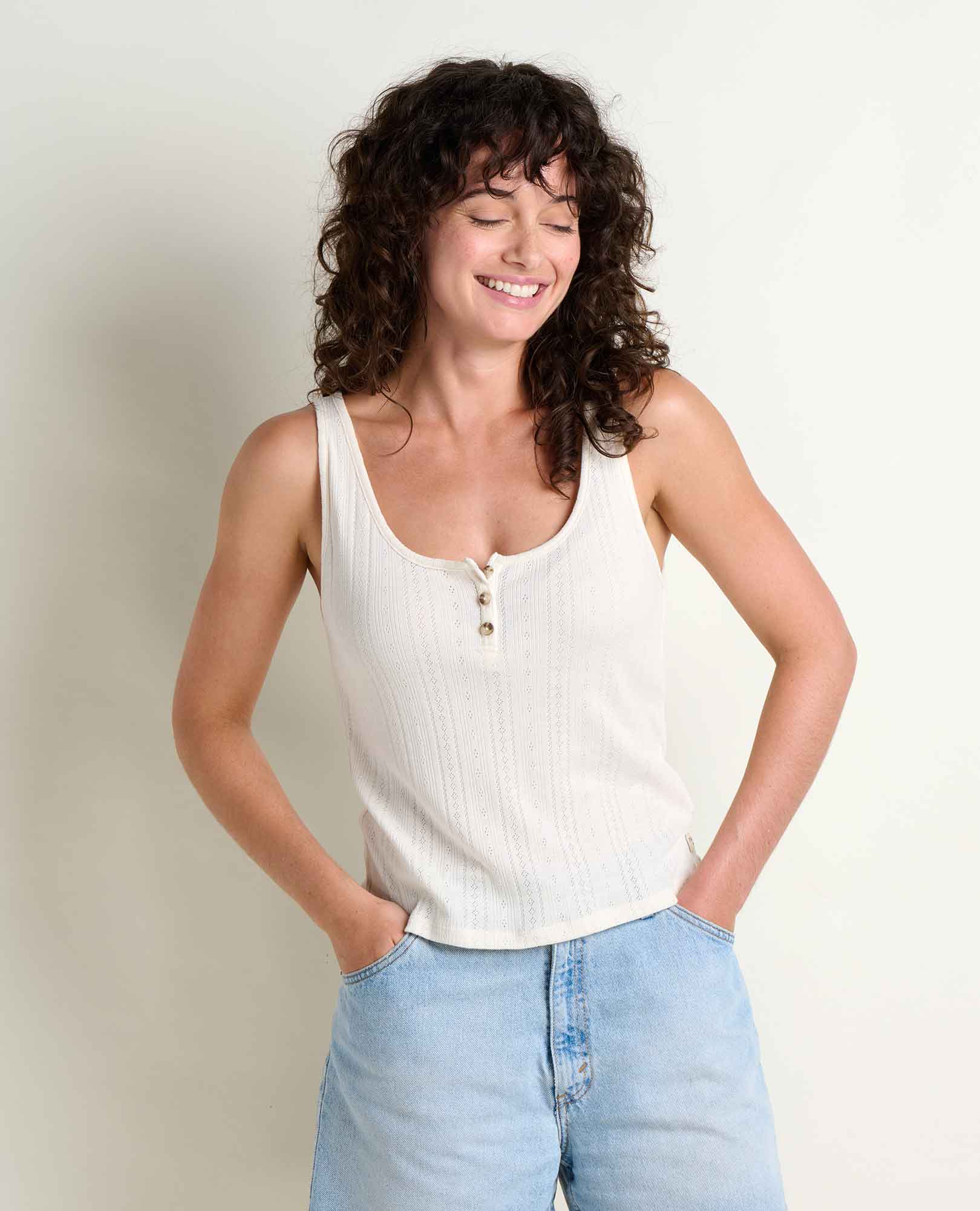 Foothill Pointelle Henley Tank - Salt