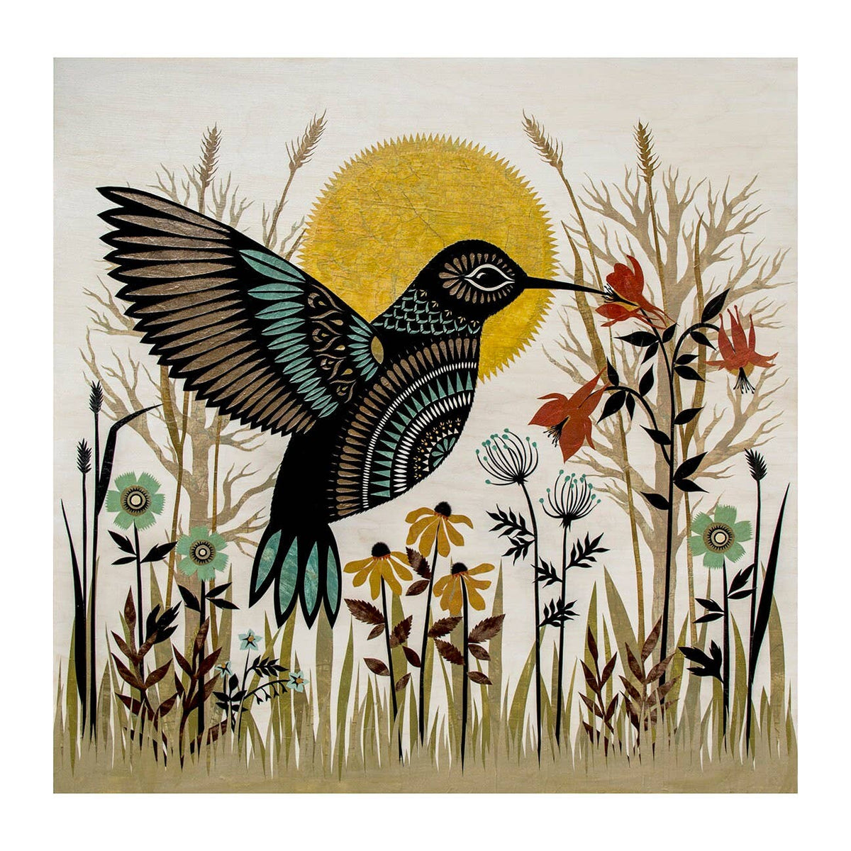 Humming In The Garden - 8 x 8 Cut Paper Art Print
