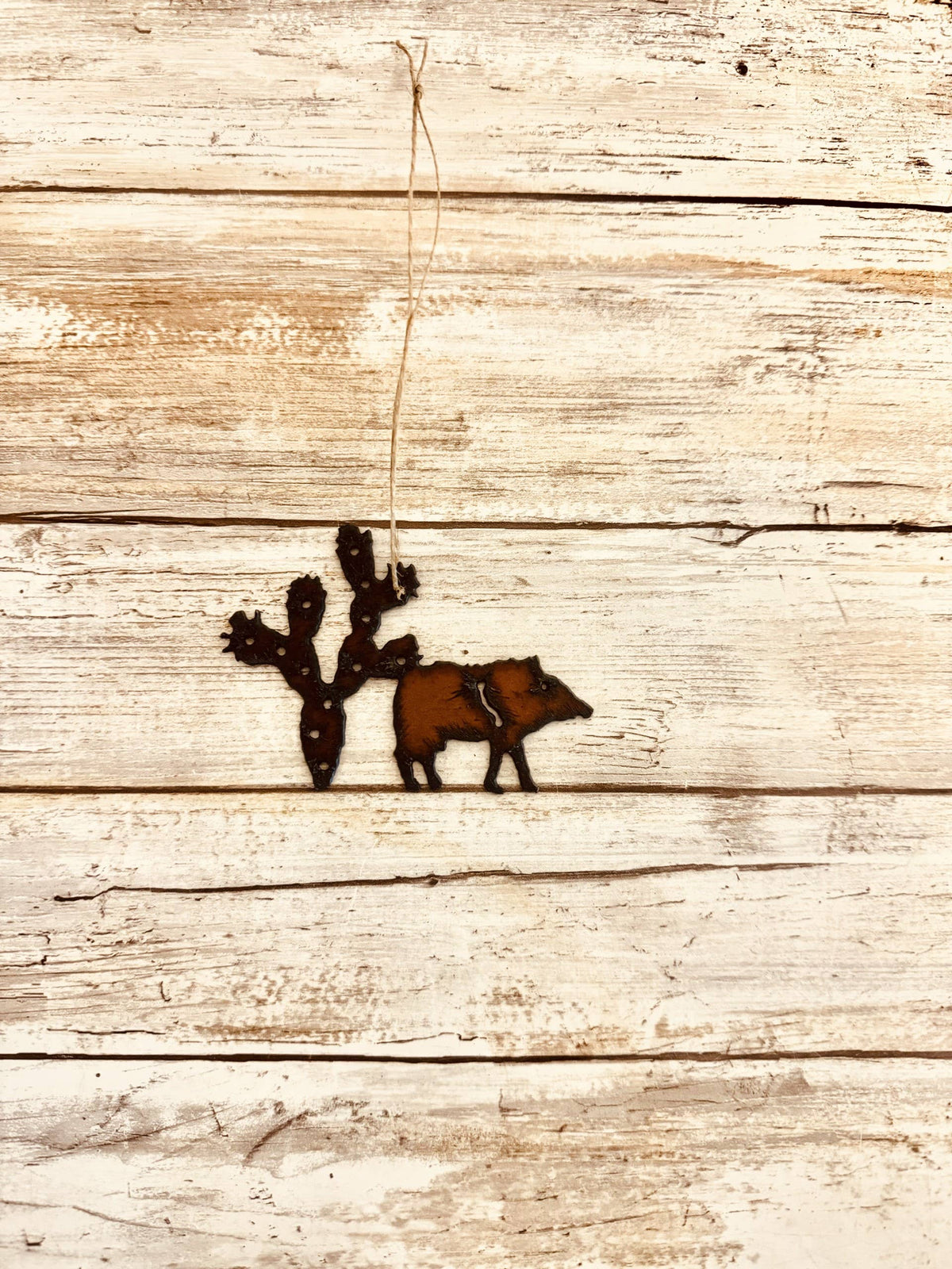 Javelina and Prickly Pear Rustic Metal Ornament