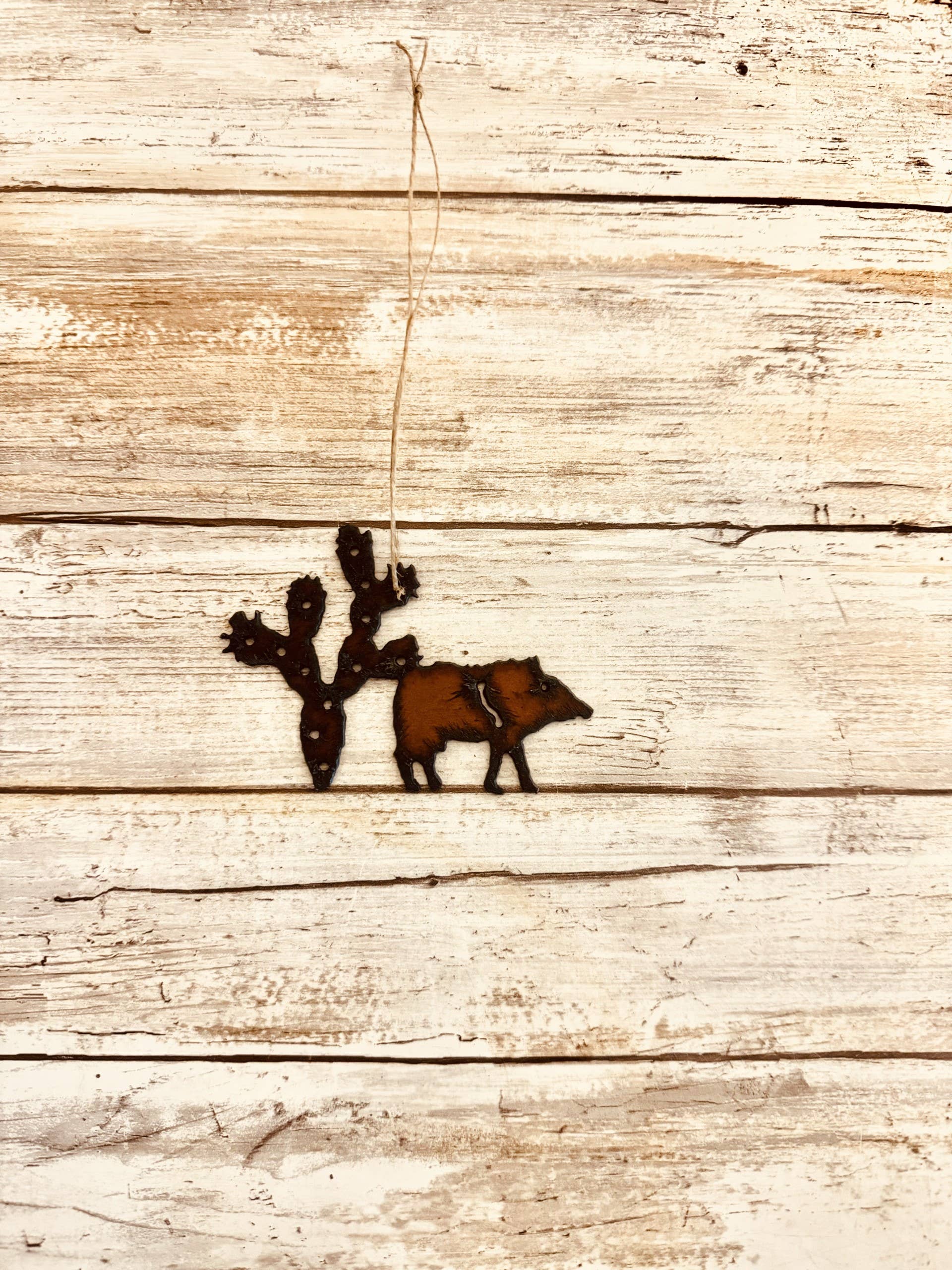 Javelina and Prickly Pear Rustic Metal Ornament