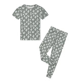 Grey cactus print bamboo toddler pajama set with short sleeve top and pants