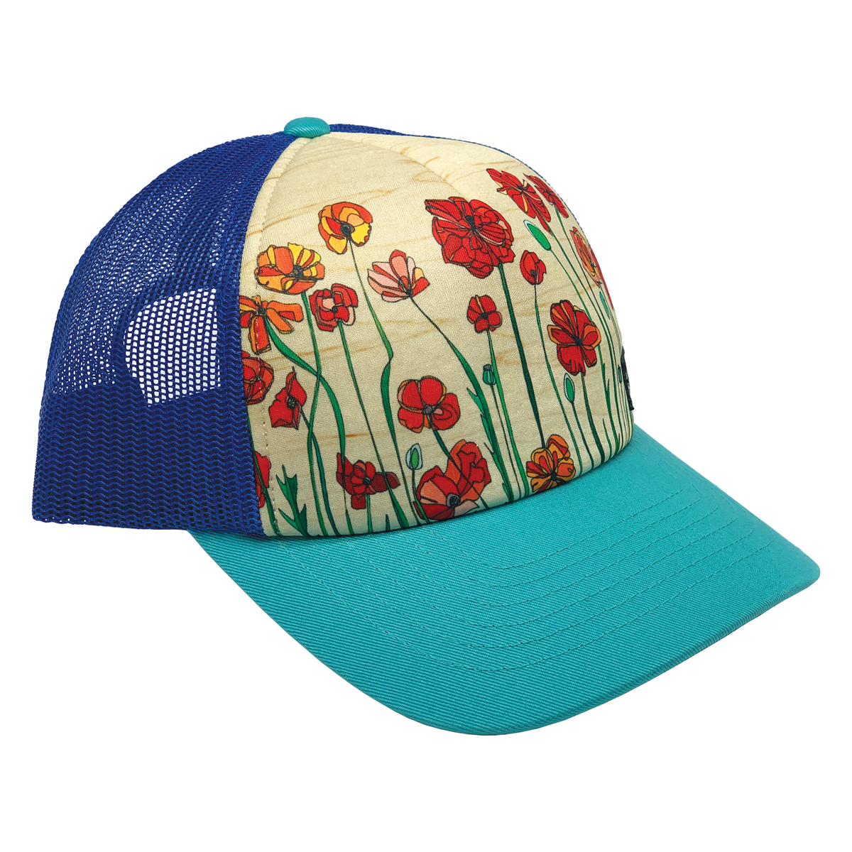 Trucker Hat | Poppies | Turquoise and Royal