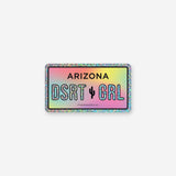 Desert Girl Glitter Vinyl Sticker showing an Arizona desert scene with cactus and a glitter border.