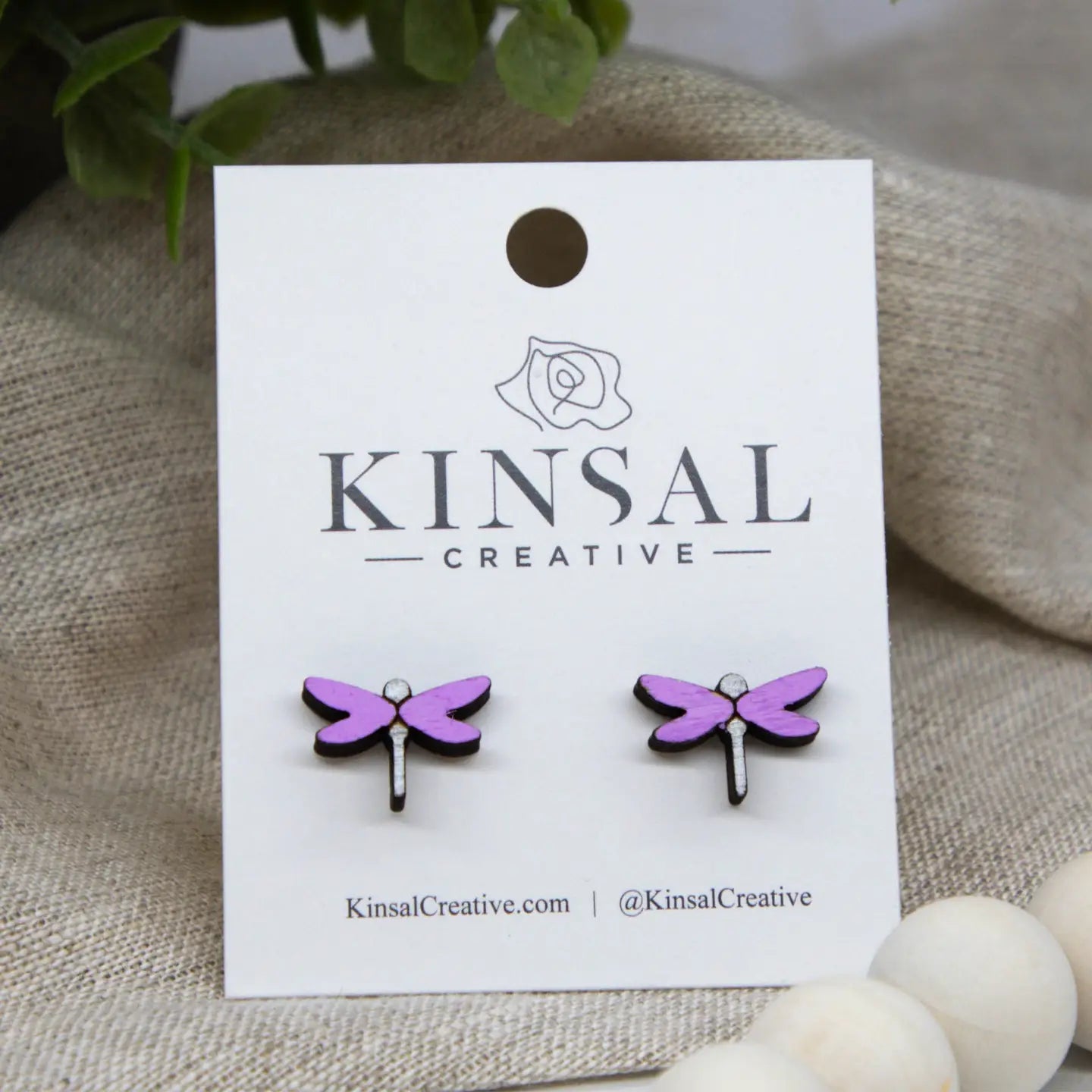 Wooden Purple Dragonflies Earrings
