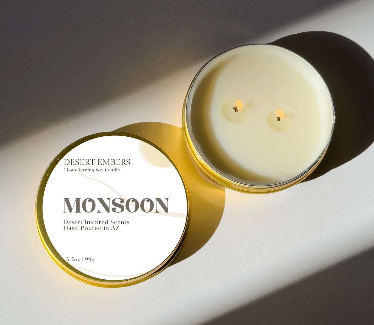 Monsoon Double Wicked Gold Travel-Friendly Candle Tin - 3.5 oz