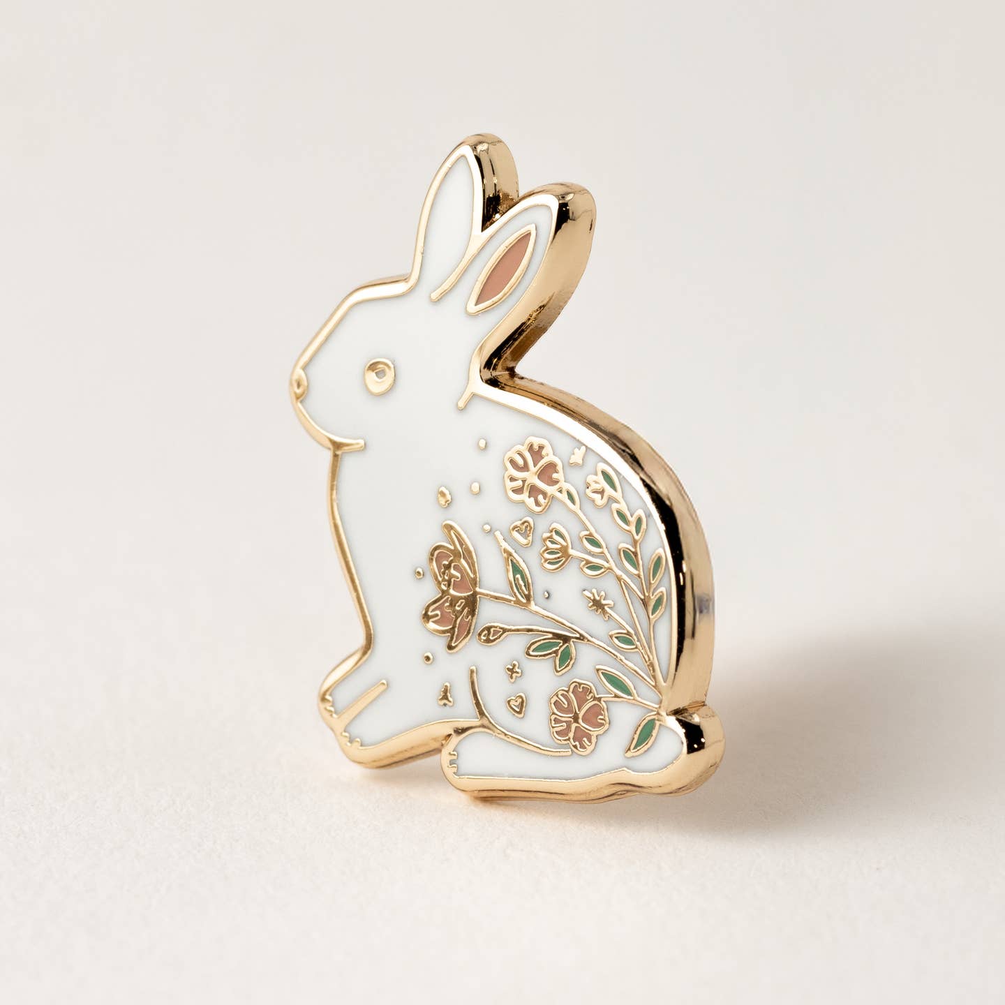 White Floral Bunny Rabbit Enamel Pin