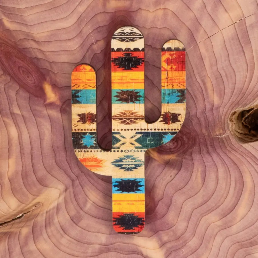 Wooden Cactus Magnet - Southwest Pattern