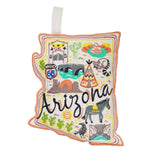 Arizona state dog toy with embroidered desert scenes and Route 66 motif