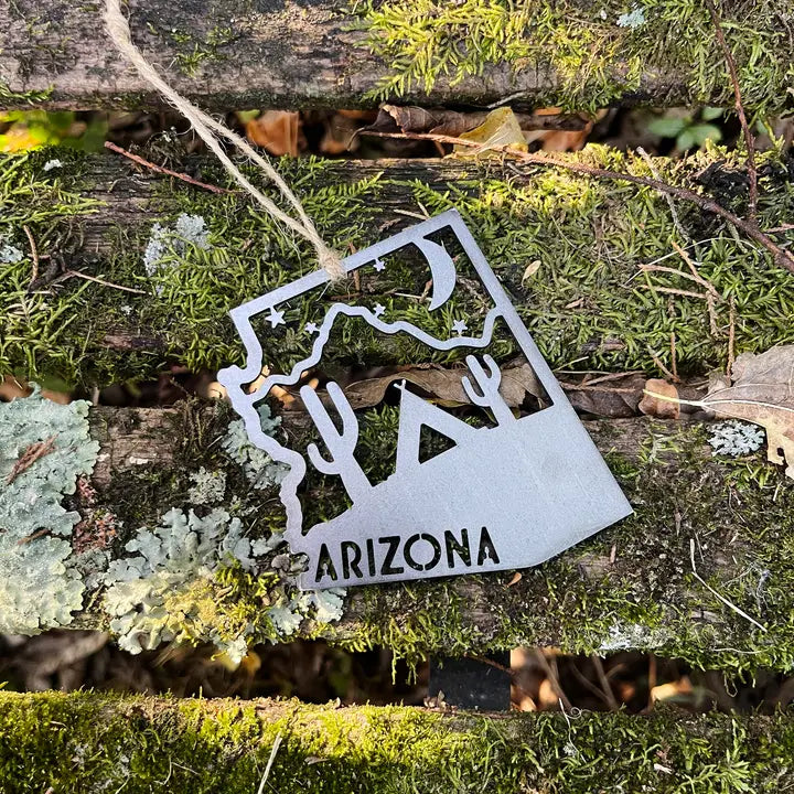 Arizona State Tent Camping Ornament - Raw Steel
