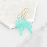 Elongated Acrylic Cactus Hoop Earrings
