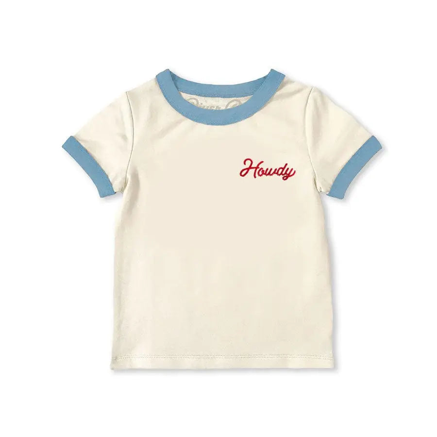 Howdy Vintage Ringer Toddler Tee - Blue Clouds