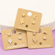 Mini Cactus Flower Stud Earrings Set