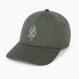 Front view of Saguaro Cactus Hat in pine green with white cactus embroidery
