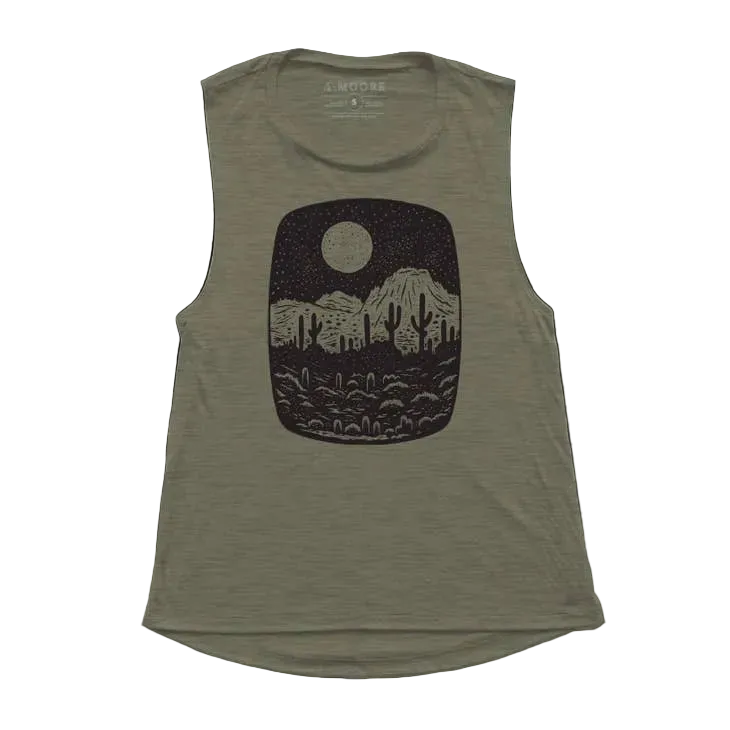 Night Butte Ladies Tank - Heather Olive