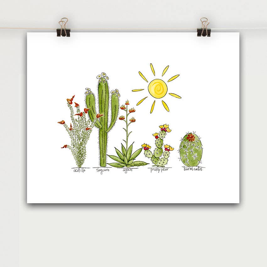 Five Desert Cacti Art Print