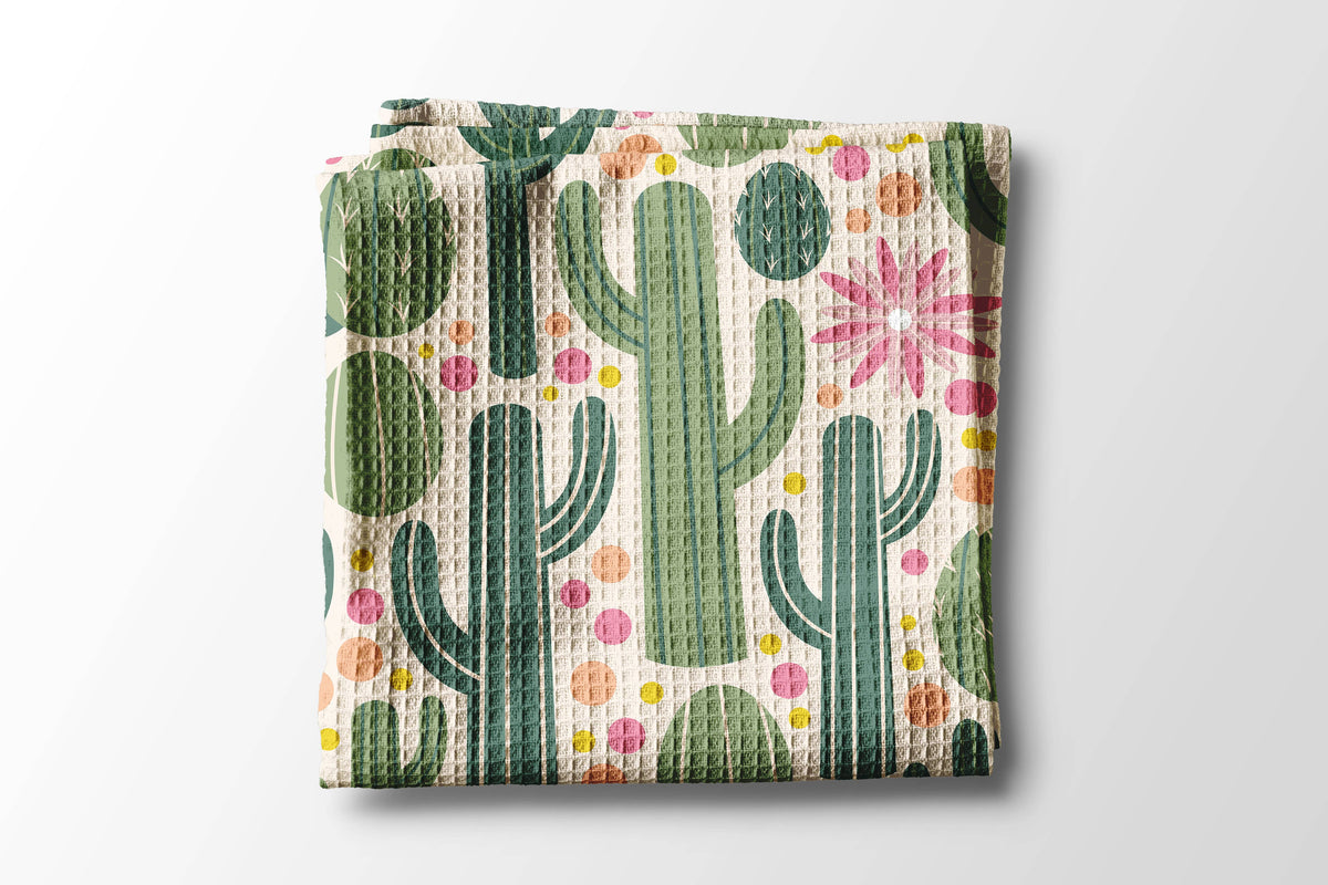 Whimsical Cacti Waffle Hand Towel