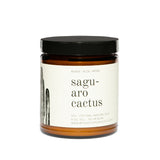 Saguaro Cactus candle in amber jar with black lid and minimalist label
