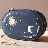 Sun and Moon Embroidered Velvet Oval Jewelry Case