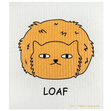 Loaf Cat Swedish dishcloth featuring a round orange cat face with small eyes and a tiny nose