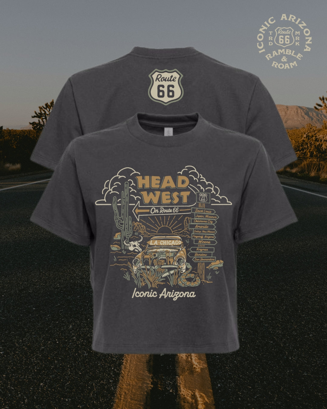 Head West Ladies Boxy Crop - Route 66