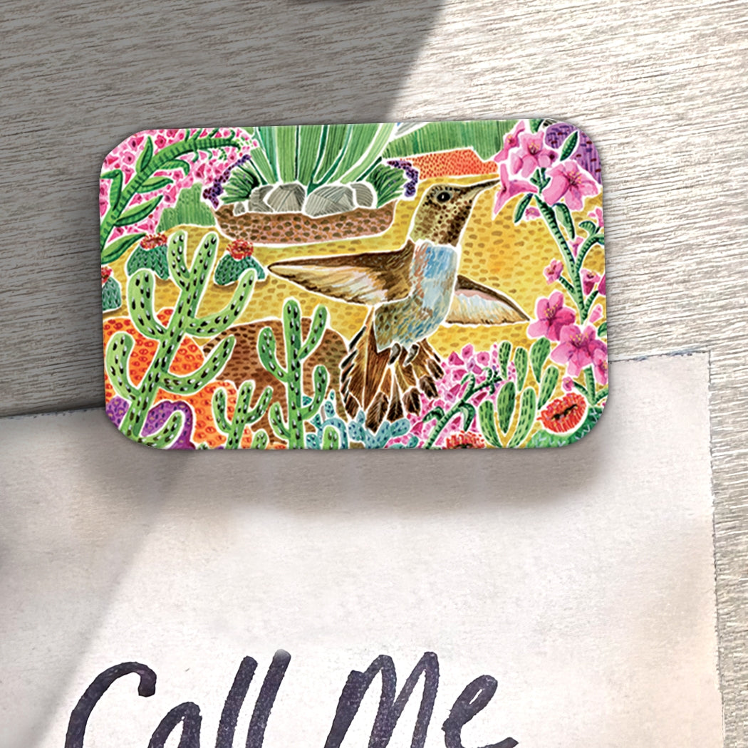 Hummingbird Desert Scene Wood Magnet