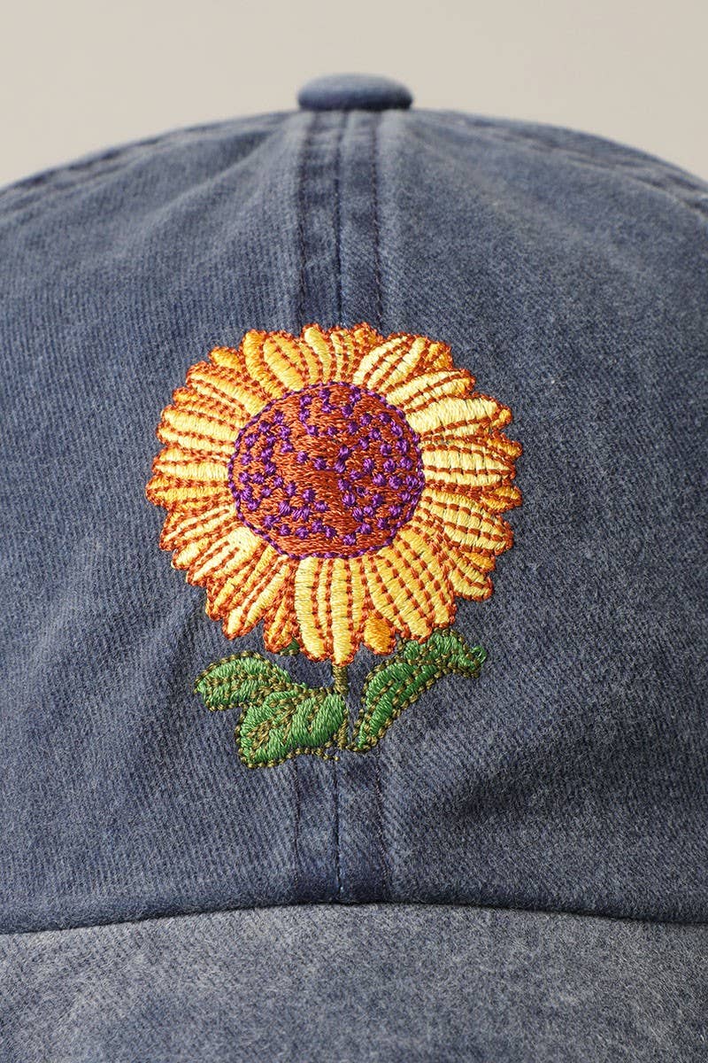 Sunflower Embroidery Baseball Cap Hat