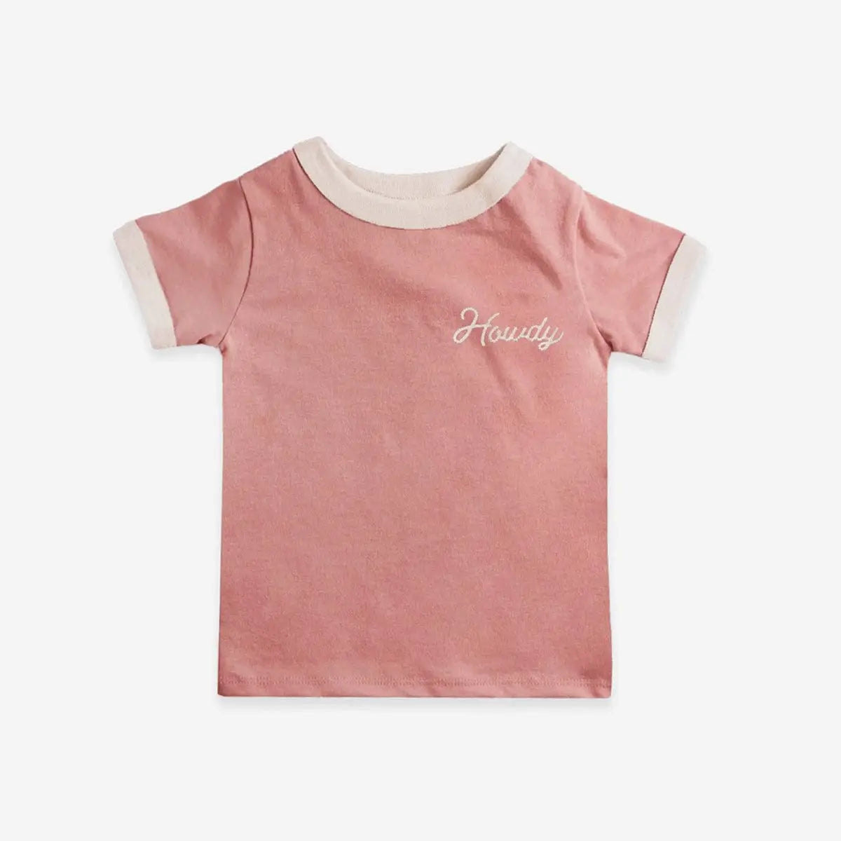 Howdy Vintage Ringer Toddler Tee - Rose Pink