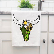 Longhorn Desert Scene Tea Towel