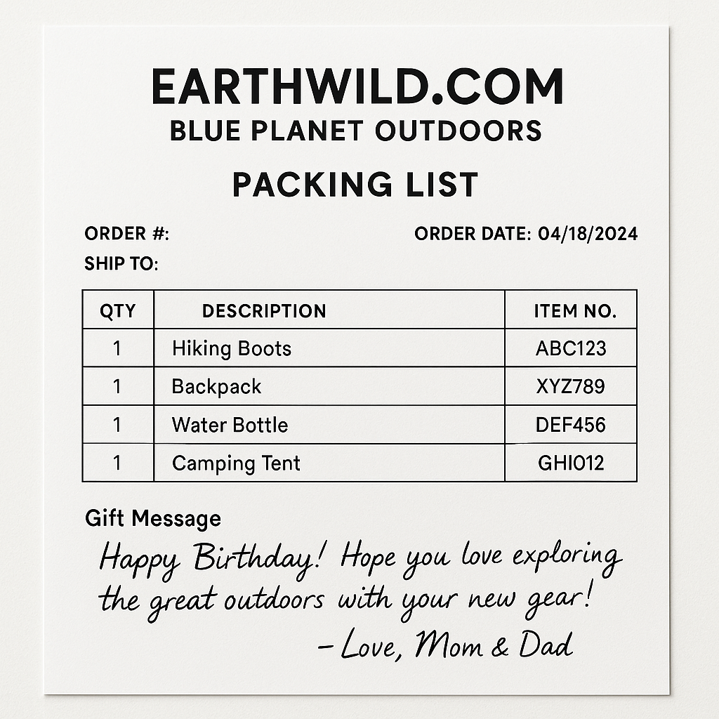 create a mock image of a gift message on our packing list