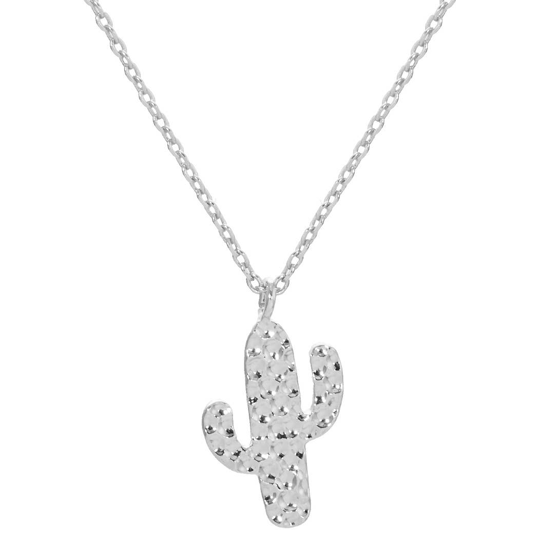 Rhodium-Dipped Cactus Charm Necklace