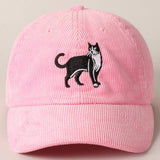 Tuxedo Cat Embroidery Corduroy Baseball Cap