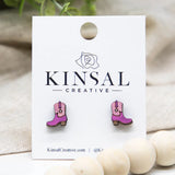 Wooden Cowgirl Boot Earrings