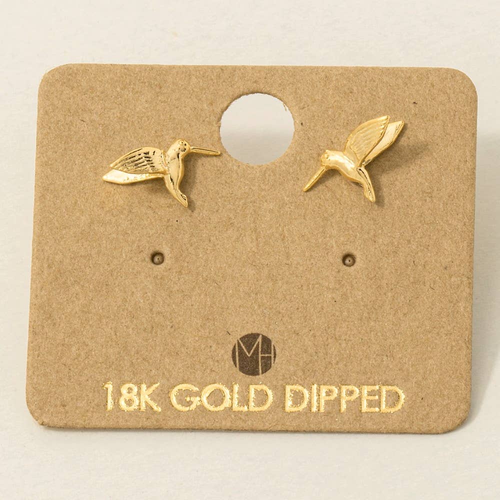 Gold Dipped Humming Bird Stud Earrings