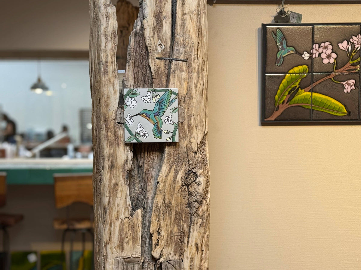 Hummingbird with Trumpet Flowers Hand-Glazed Art Tile Trivet