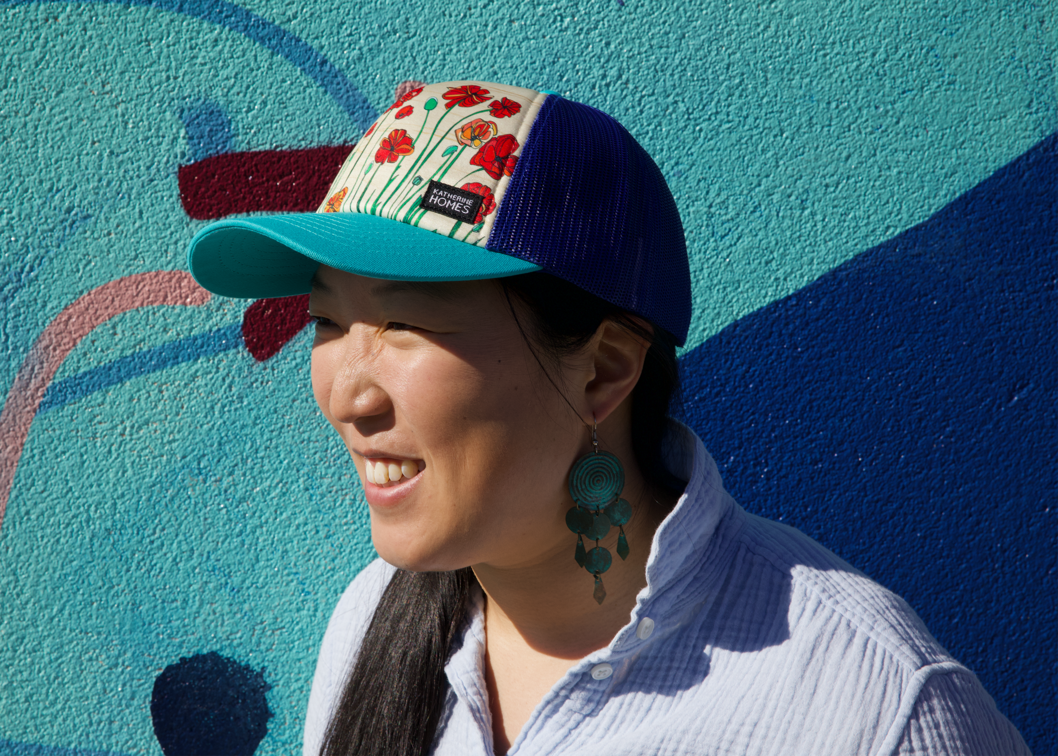 Trucker Hat | Poppies | Turquoise and Royal