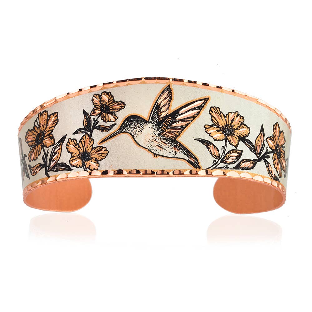 Hummingbird in the Garden Copper Cuff Bracelet