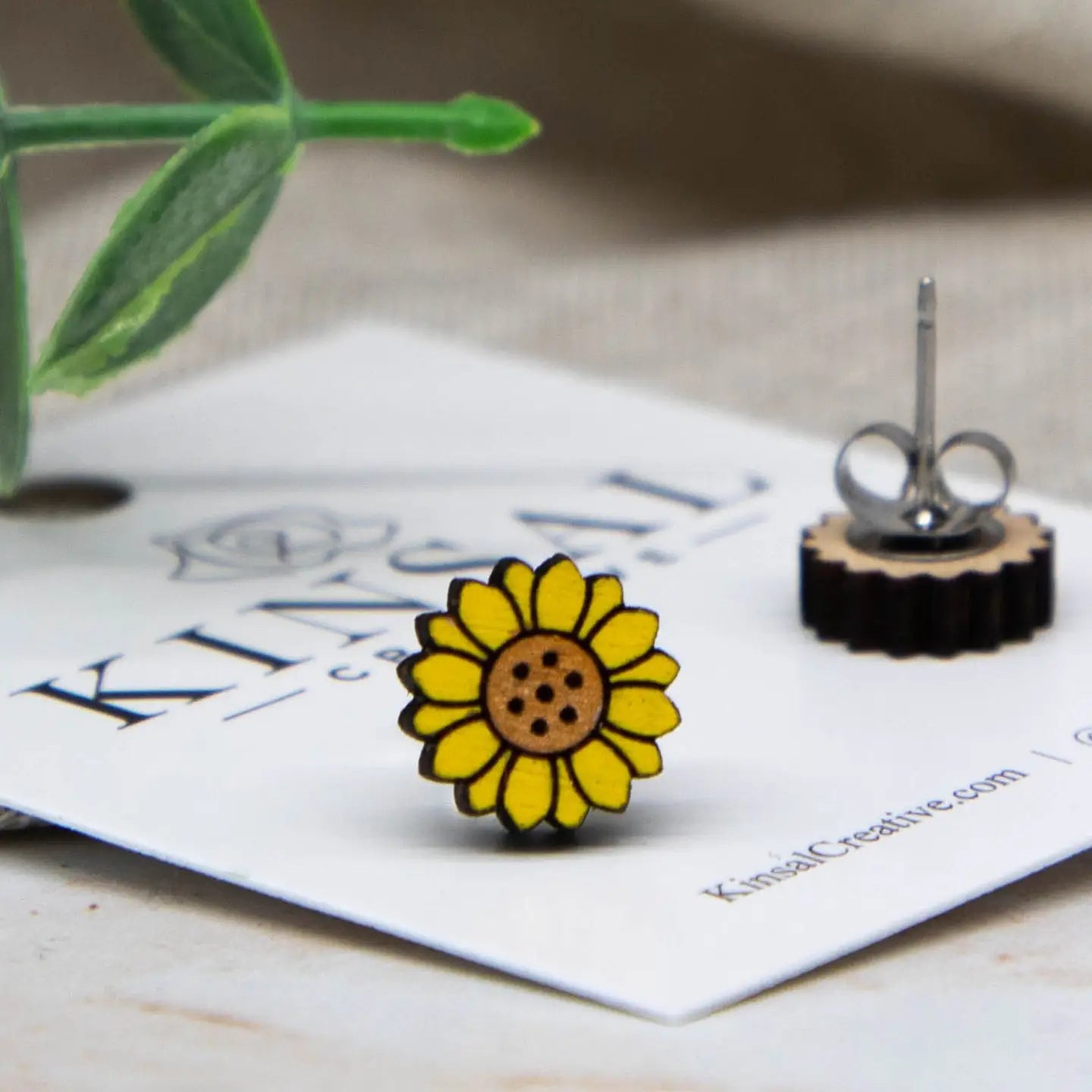 Wooden Sunflower Earrings