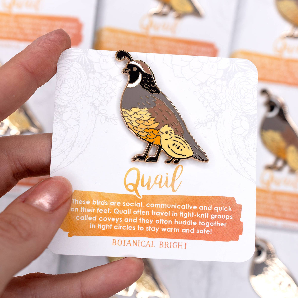 Quail and Chick Enamel Pin